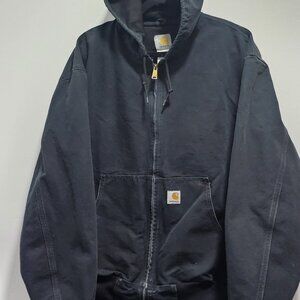 Vintage Carhartt Hooded Jacket Men's 2XL Black Canvas J131 100% Cotton Shell